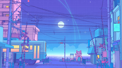 دانلود والپیپر قطار شب شهر دیجیتال آرت Night Moon Train City Digital Art