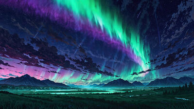 دانلود والپیپر منظره آسمان شب شفق قطبی Northern Lights Night Sky Scenery