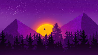 دانلود والپیپر مینیمال غروب کوه جنگل Sunset Mountain Forest Minimalist