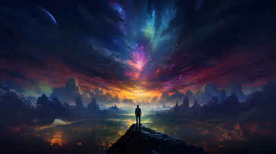 دانلود والپیپر منظره آسمان رنگی ایستادن تنها Alone Standing Colorful Sky Scenery