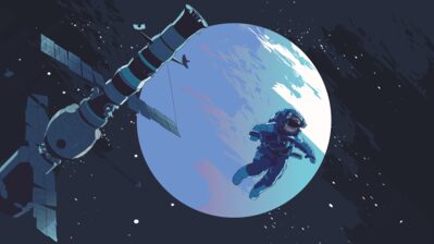 دانلود والپیپر فضانورد و ماه و ماهواره Astronaut Space Satellite Moon Digital Art