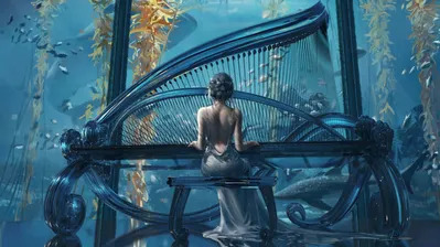 دانلود والپیپر دختر فانتزی نوازنده پیانو دیجیتال آرت Beautiful Fantasy Girl Playing Piano