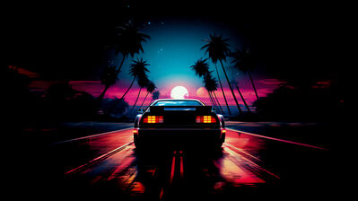 دانلود والپیپر ماشین آوترون مهتاب سینت‌ویو Car Outrun Moon Synthwave
