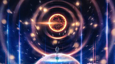 دانلود والپیپر زمین خورشید سیاره فضانورد کیهان Earth Sun Planet Astronaut Space Cosmos Digital Art