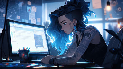 دانلود والپیپر دختر دارای تتو پشت صفحه کامپیوتر Girl Tattoo Computer Screen