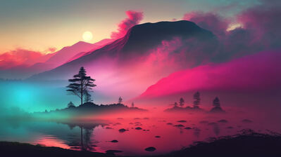 دانلود والپیپر دریاچه و کوه و مه Lake Mountain Fog