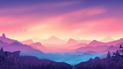 دانلود والپیپر دره کوه دیجیتال آرت Mountains Valley Digital Art
