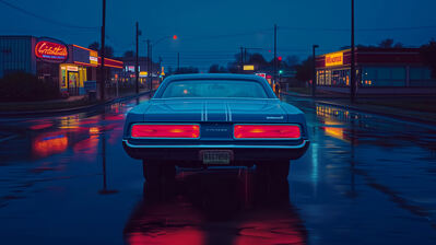 دانلود والپیپر ماشین عضلانی جاده شب Muscle Car Night Road