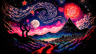 دانلود والپیپر شب منظره رنگی آسمان Night Scenery Colorful Sky Landscape Art