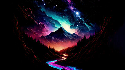 دانلود والپیپر شب رنگارنگ کوهستان Night Sky Mountain Art
