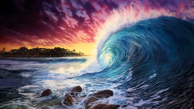 دانلود والپیپر امواج دریا غروب Ocean Waves Sunset