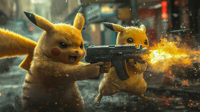 دانلود والپیپر پی‌کاچو با اسلحه Pokemon Pikachu With Guns