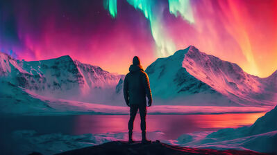 دانلود والپیپر منظره کوه برفی و آسمان رنگی Snow Mountain Landscape Night Colorful Sky