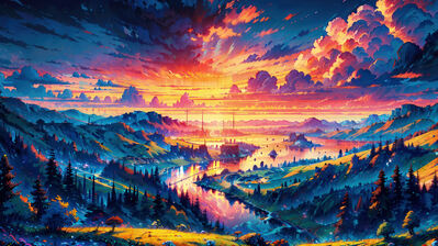 دانلود والپیپر هنر منظره جنگل ابری طلوع خورشید Sunrise Landscape Cloudy Scenery Forest Art