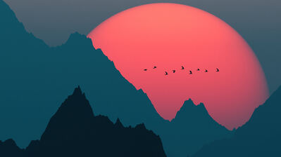 دانلود والپیپر منظره مینیمال غروب Sunset Minimalist Scenery Digital Art