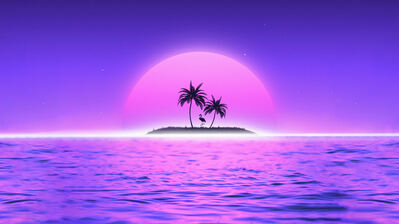 دانلود والپیپر غروب نخل فلامینگو ویپورویو Sunset Palm Tree Flamingo Vaporwave Retrowave