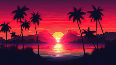 دانلود والپیپر منظره غروب نخلستان Sunset Palm Trees