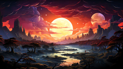 دانلود والپیپر منظره غروب و رودخانه Sunset River Landscape Scenery