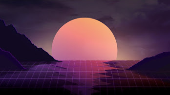 دانلود والپیپر غروب انتزاعی نئون مینیمال Abstract Neon Sunset Landscape Digital Art Minimalist