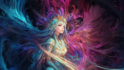 دانلود والپیپر دختر انیمه مو رنگارنگ فانتزی Anime Girl Colorful Hair Fantasy
