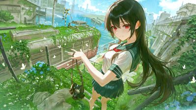 دانلود والپیپر دختر انیمه دانش‌آموز آخرالزمان Anime Girl Student Apocalypse