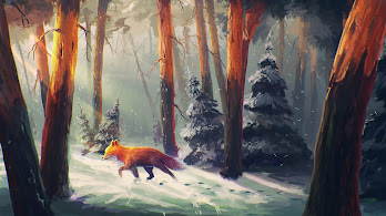 دانلود والپیپر روباه جنگل هنری Fox Forest Art