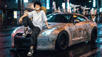 دانلود والپیپر لافی از وان پیس ماشین Luffy One Piece Car