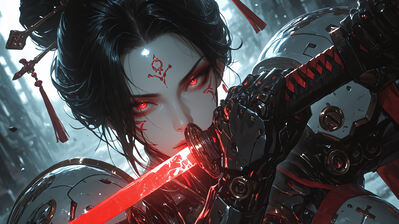 دانلود والپیپر دختر سامورایی کاتانا سایبرپانک Samurai Anime Girl Katana Cyberpunk