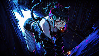 دانلود والپیپر دختر انیمه گربه‌ای با عینک و سیگار Anime Cat Girl Glasses Smoking