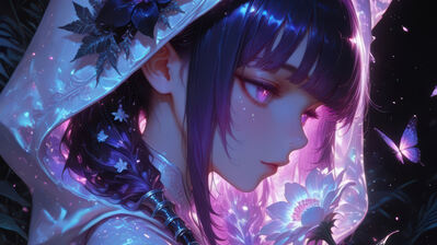 دانلود والپیپر دختر انیمه پروانه و گل Anime Girl Butterfly Flower