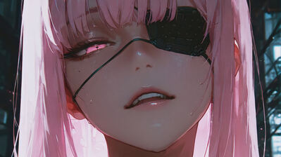 دانلود والپیپر دختر انیمه با چشم‌بند و موهای صورتی Anime Girl Eyepatch Pink Hair