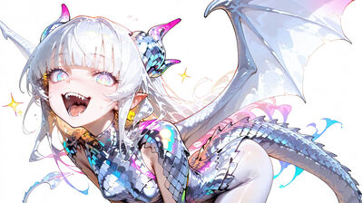 دانلود والپیپر دختر انیمه فانتزی مو سفید شاخ اژدها Fantasy Girl White Hair Dragon Wings Horn