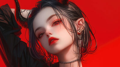 دانلود والپیپر دختر انیمه شاخ چشم قرمز Anime Girl Horn Red Eyes