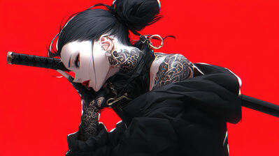 دانلود والپیپر دختر انیمه کاتانا و تتو Anime Girl Katana Tattoo