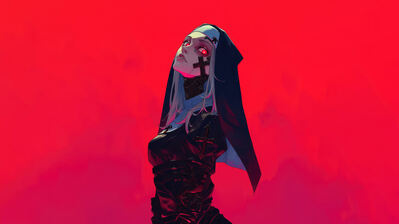 دانلود والپیپر دختر انیمه راهبه چشم قرمز Anime Girl Nun Red Eyes