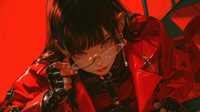 دانلود والپیپر دختر انیمه چشم قرمز با عینک Anime Girl Red Eyes Glasses