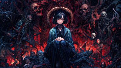دانلود والپیپر دختر انیمه جمجمه Anime Girl Skulls | جمجمه گذاشتی که به خودت بقبولونی خیلی دارکی و مرموزی؛ ولی راستش از فیلم ترسناکم می‌ترسی.