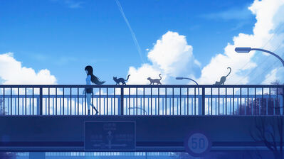 دانلود والپیپر دختر انیمه با گربه و آسمان Anime Girl Cats Sky