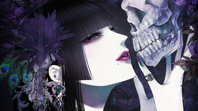 دانلود والپیپر دختر انیمه زیبا و جمجمه Beautiful Anime Girl Skull