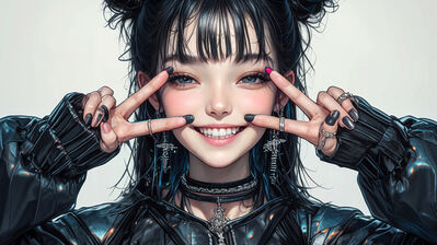 دانلود والپیپر دختر انیمه خندان Cute Anime Girl Smile Peace Sign