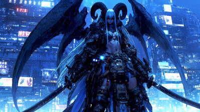 دانلود والپیپر دختر انیمه شیطان بال شمشیر Demon Anime Girl Wings Horn Katana