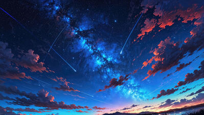 دانلود والپیپر انیمه طلوع خورشید و آسمان پرستاره Sunrise Starry Sky Anime Scenery
