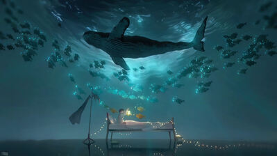 دانلود والپیپر پسر انیمه زیر آب با نهنگ Anime Boy Underwater Whale Art