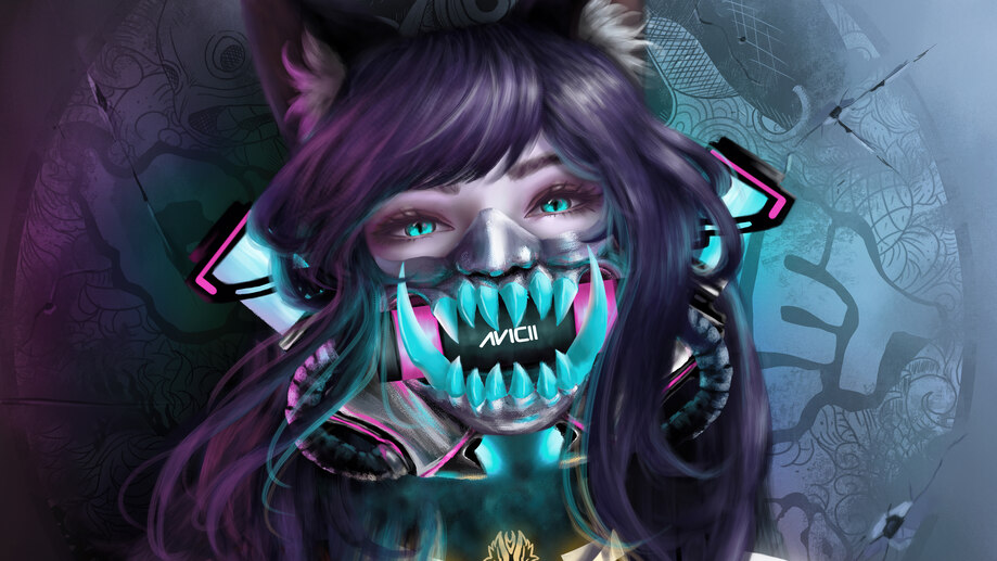 دانلود والپیپر دختر انیمه با ماسک سایبرپانک Anime Girl Mask Cyberpunk