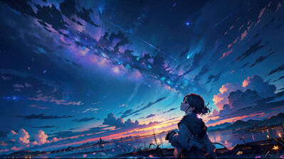 دانلود والپیپر دختر انیمه آسمان غروب Anime Girl Sky Sunset