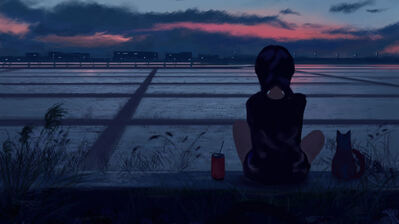 دانلود والپیپر دختر انیمه با گربه Anime Girl with Cat Art