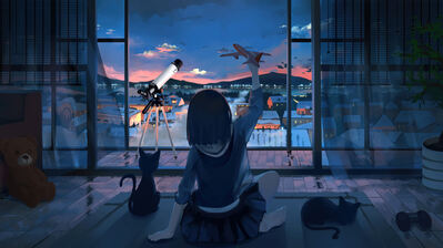 دانلود والپیپر دختر انیمه با گربه Anime Girl with Cat Bacony