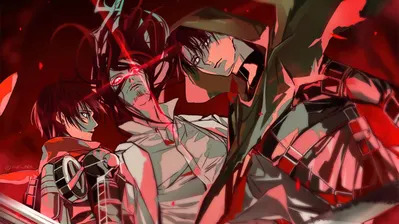 دانلود والپیپر attack on titan : لوی، ارن و میکاسا