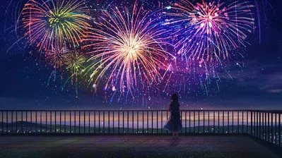 دانلود والپیپر آتش‌بازی شب Anime Sky Fireworks