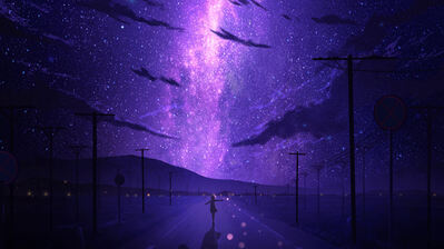 دانلود والپیپر منظره شب پرستاره انیمه Starry Night Sky Anime Scenery
